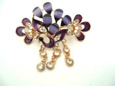 Purple Glass and Rhinestone Peacock Bun or Ponytail Hair Clip NWT