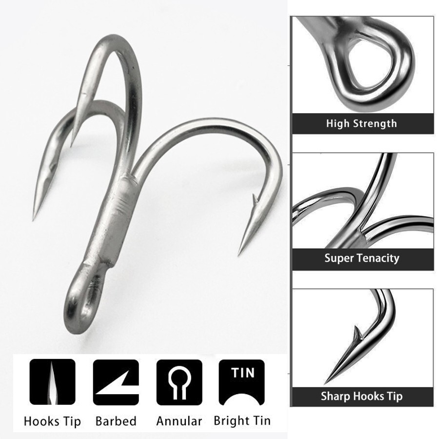 4X Fishing Treble Hook Set Triple Fishing Hooks for Big Game Trout Bluefish  Salm | eBay