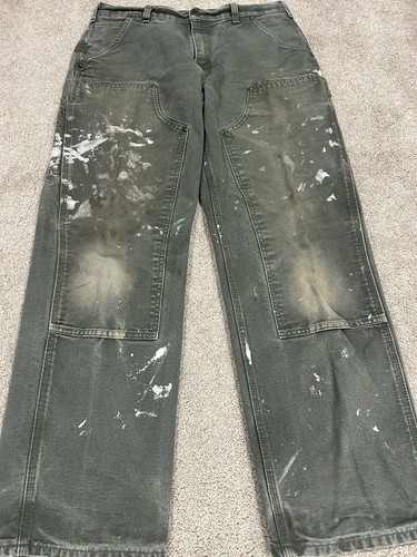 Pantalone carpentiere vintage Carhartt doppio ginocchio verde muschio pittore 32x30 B136 MOS - Foto 4 di 9
