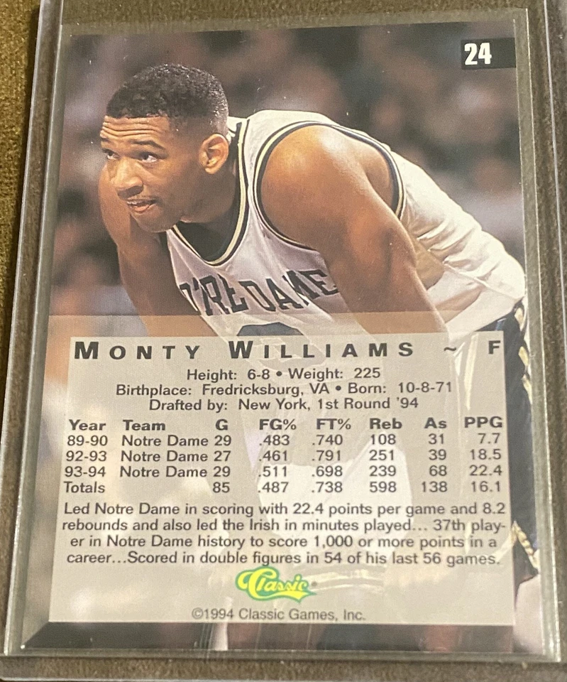 1994 Classic 4 Sport “Printer’s Proof” Monty Williams #24 (1 of 1000) - Image 2 of 3