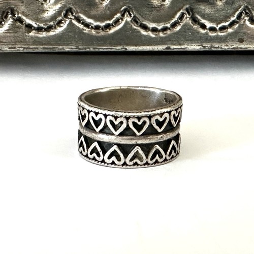 Vintage Sterling Silver 925 Heart Wide Band Ring Signed - Picture 4 of 13