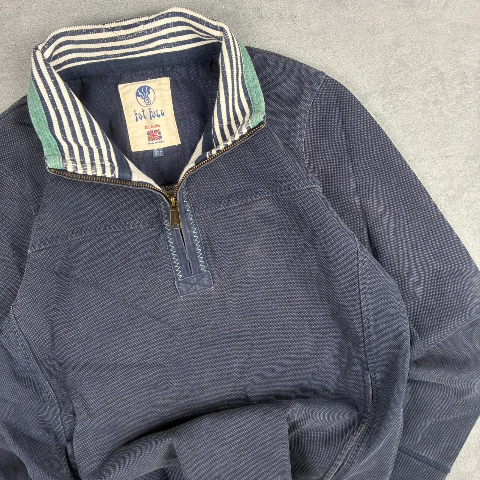 Women's VTG Fat Face Airlie Navy Green Sz UK 12 Pullover Quarter 1/4 Zip Jumper image 3