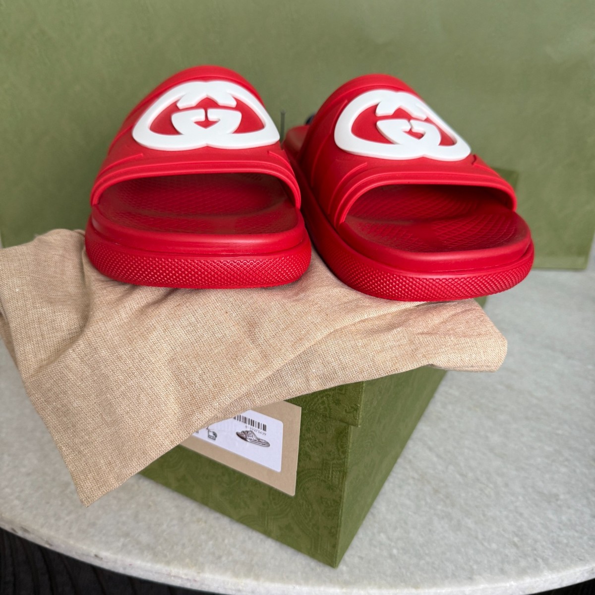 GUCCI 780296 Red Rubber Men's GG Sandals, sz Gucci 6, 12 | eBay