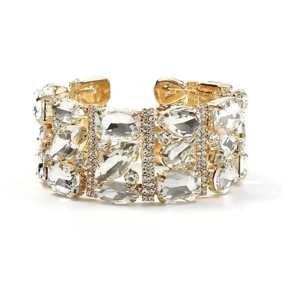 Bracciale donna con strass e pietre sfaccettate elegante base oro semirigido - Immagine 3 di 3