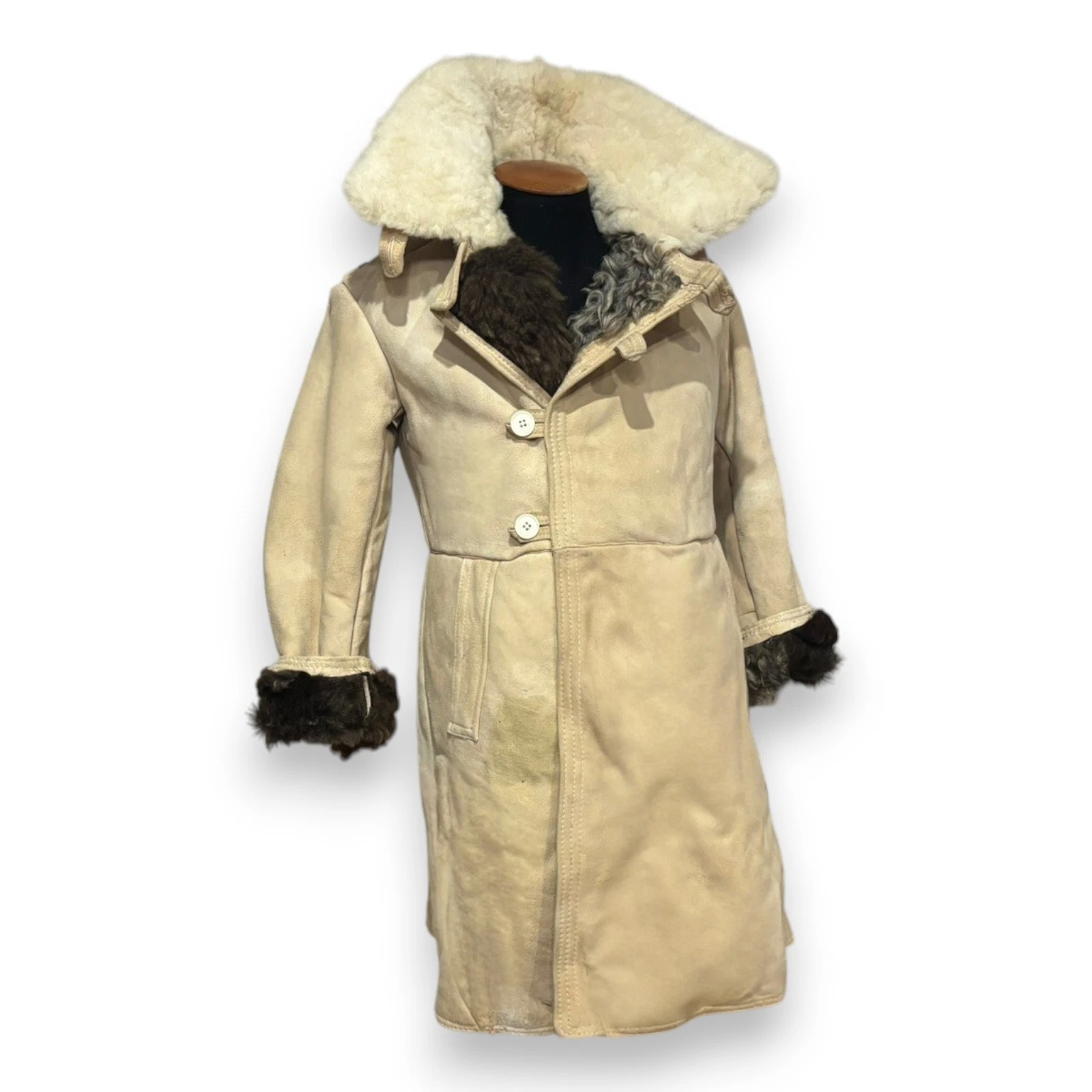 Soviet Army Sheepskin Shearling Coat Heavy Winter Fur Bekesha Jacket Beige L image 8
