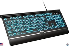 TECKNET Extra-Large Print Backlit USB-A Keyboard with Wrist Rest & 7 Colors