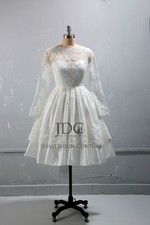Knee-length lace wedding dress wedding dress civil service dress long sleeve backless