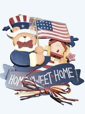 Avon 2003 Patriotic July 4th Wood Bear Wall Door Plaque Home Sweet Home Sign NIB