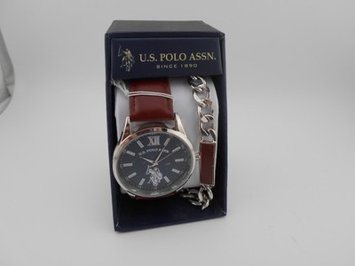 U. S. Polo Men's Silver rd. case, blue dial, brown  Simu. leather band, Bracelet