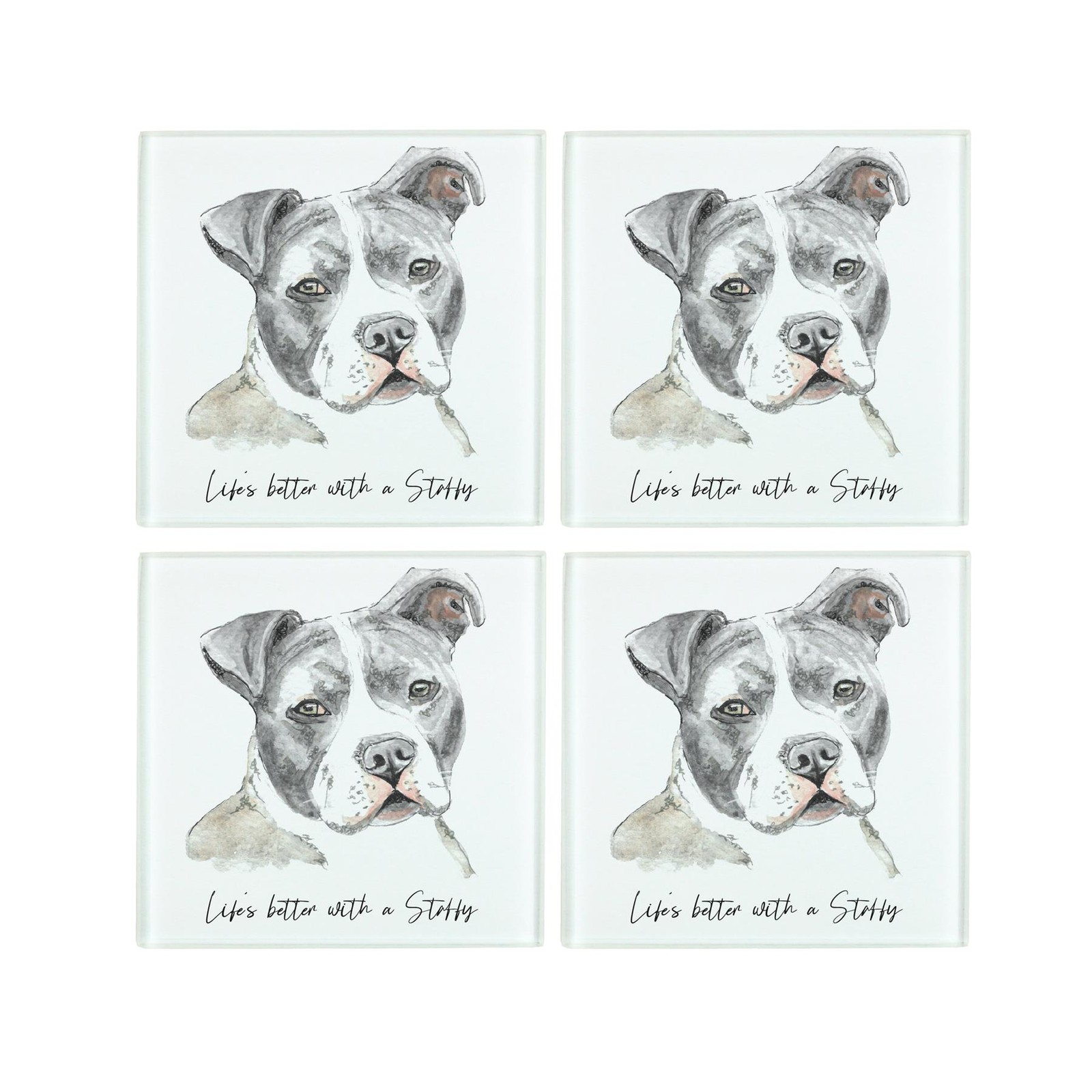 Staffy Coaster Set - Life's Better With a Dog Glass Square Coasters Gift