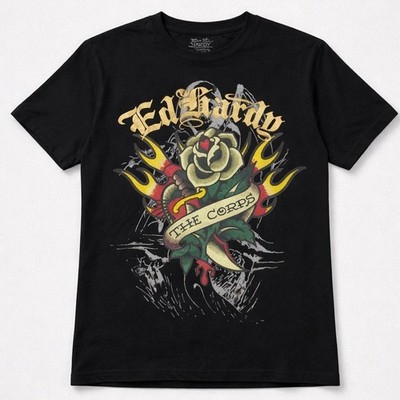 Ed Hardy Graphic T-Shirt Mens Small Black Rose Dagger The Corps EHM1100-178