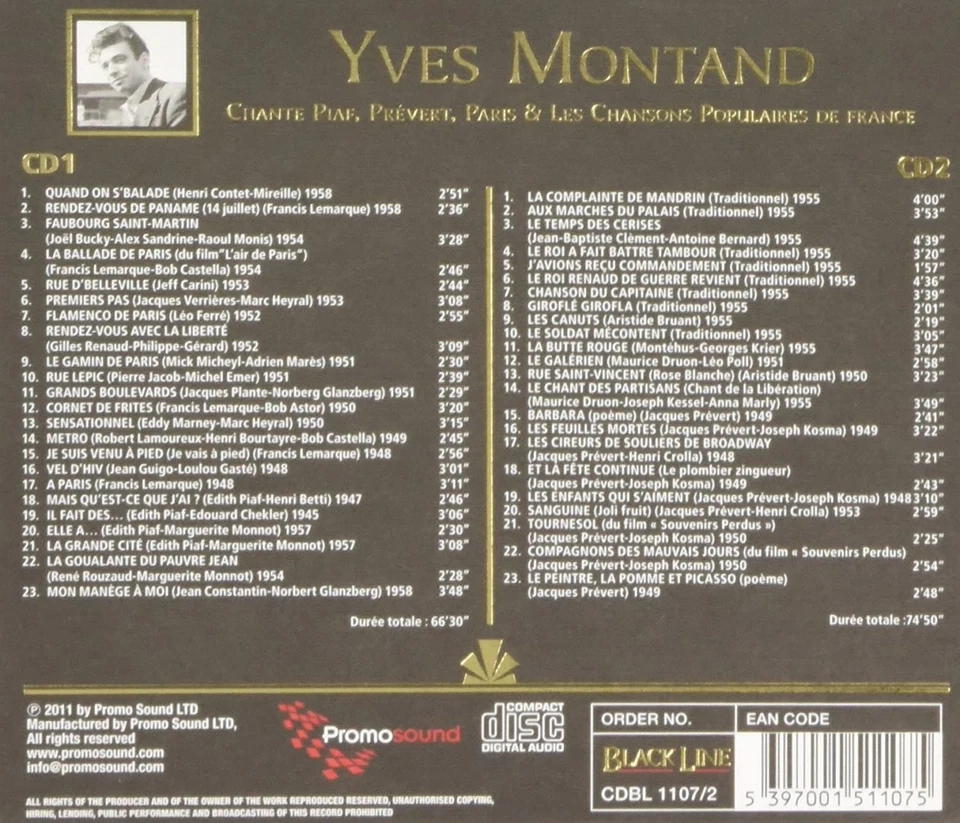 Yves Montand Chante Piaf, Prevert, (CD) - Image 3 of 4