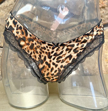 Victoria's Secret Lace Trim Sheer Shimmer High Leg THONG Panty Sz M LEOPARD NWT