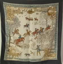 Carré Hermès "L'Hiver" (Ledoux 1969) Soie 90cm Pièce Collectionneur Vintage