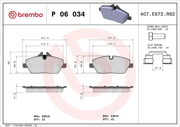 Brembo Bremsbelagsatz, Scheibenbremse Vorderachse U.A. FüR Bmw, Mini-image