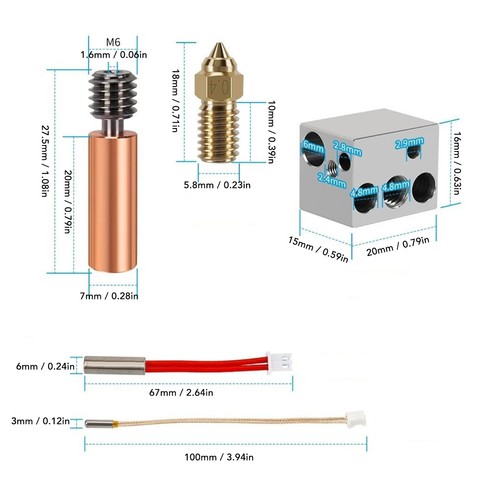 Buse Chauffante Bimétallique Pour Imprimante 3D 4 Pro 24 V 50 W - Afbeelding 2 van 12
