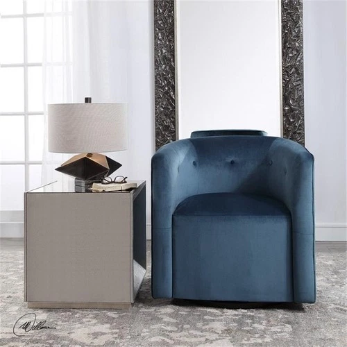 Uttermost Mallorie Contemporary Wood and Fabric Swivel Chair in Ink Blue - Picture 7 of 8