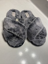Gray Faux Fur Plush Slippers/Joyspun/ Size 9/ Open Toe