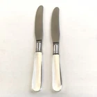 Set of 2 Frederick Carder Steuben Glass Handled Silverplate Knives 7.25"