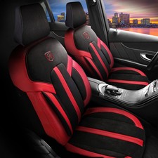 Sitzbezüge passend für Skoda Citigo in Alcantara Schwarz-Rot Garni mit Tasche