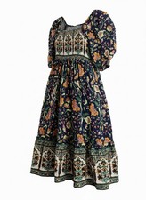 Multicolor Floral A-Line Dress Puff Sleeve Square Neck Ruffle Maxi. Ethereal