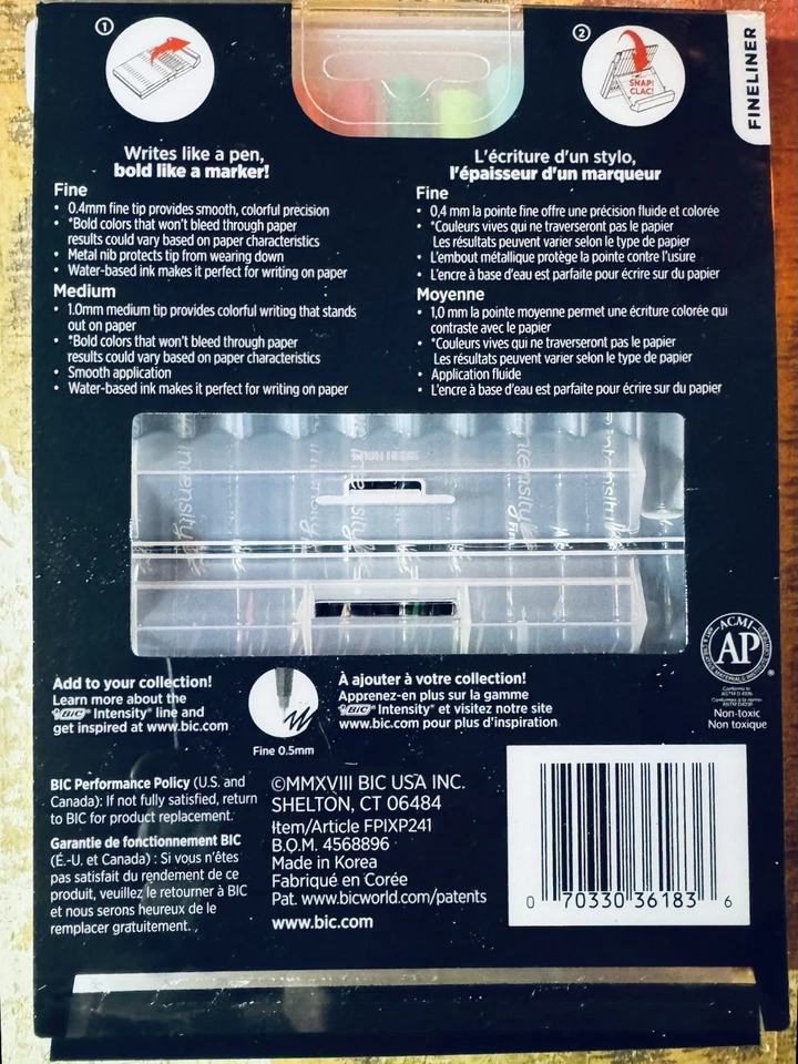 BIC Intensity Fineliner 标记笔 精细 0.4 毫米,中等 1.0 毫米,24 件装 全新 — 第 2/2 张图片