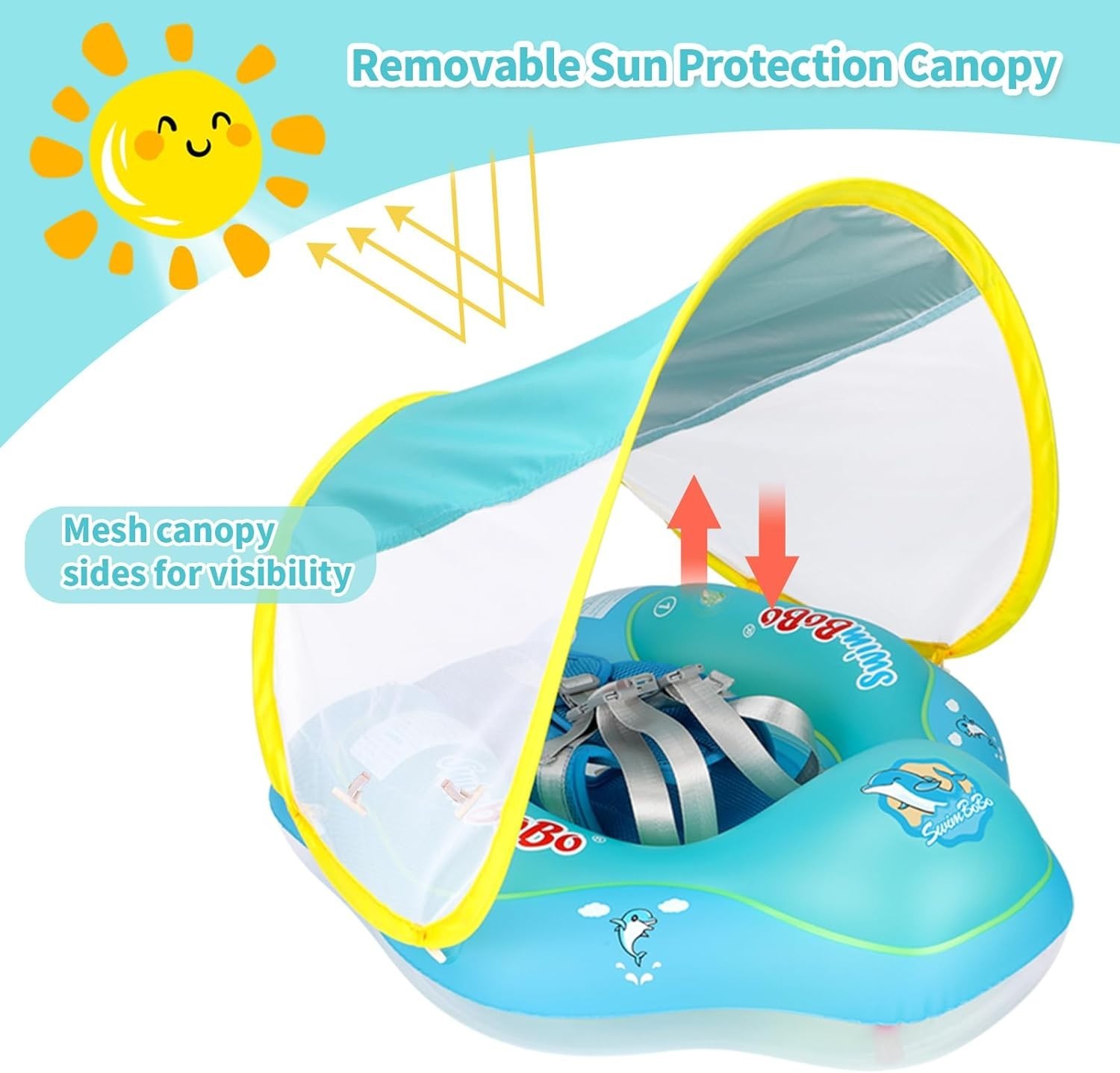 Blue Dolphin Baby Float with Sunshade - Safe & Comfortable for Little Swimmers