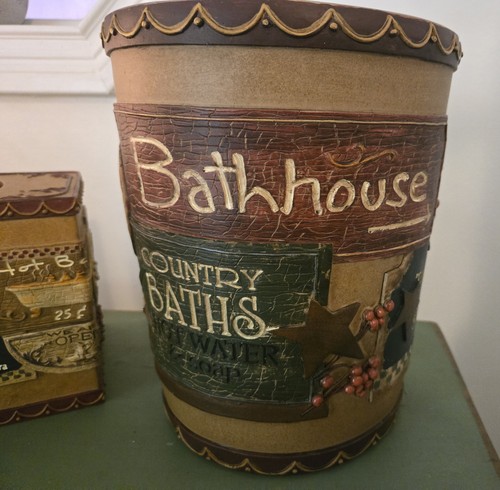 Landhaus/Primitive Badezimmer Set. Mülleimer, Taschentuchhalter, Zahnbürstenhalter,... - Bild 2 von 24