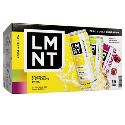LMNT Sparkling Electrolyte Drink, Variety Pack, 12 fl oz, 15-count FREE SHIP!!