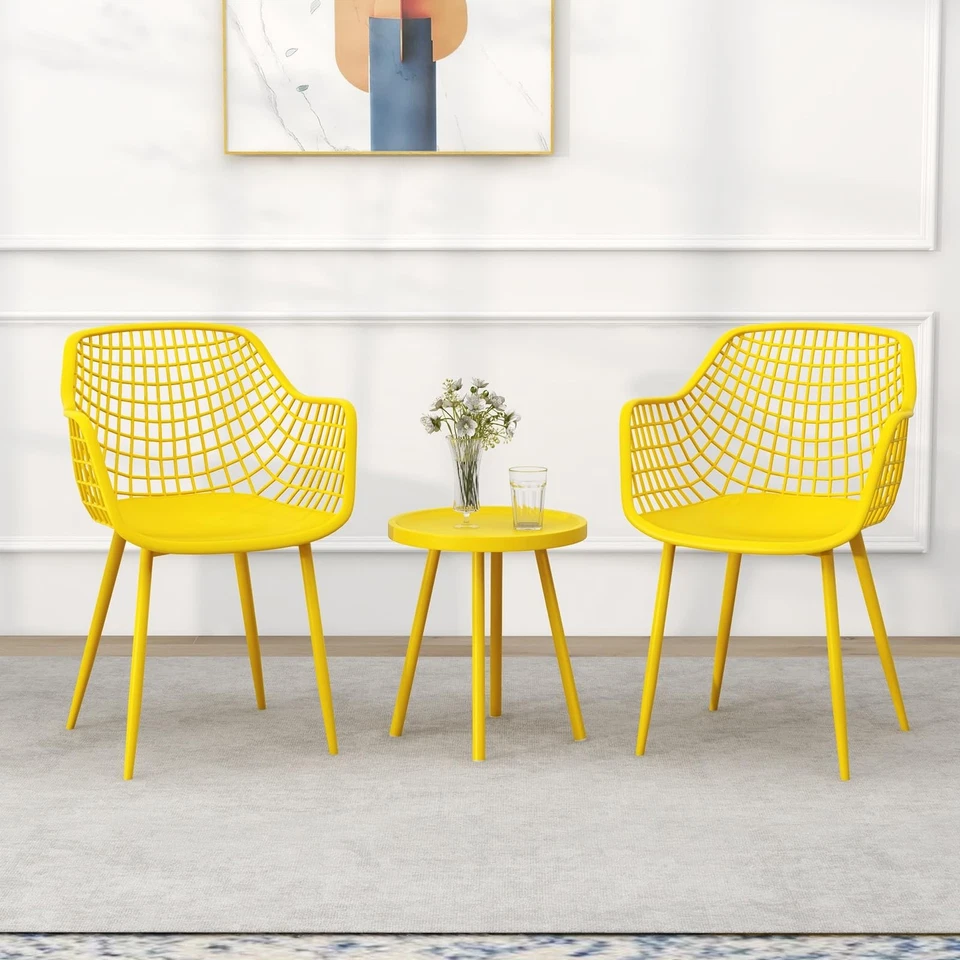 Juego de muebles de patio de 3 piezas, juego de 2 mesas y sillas de bistró de exterior, PP mar... Foto 3 de 4