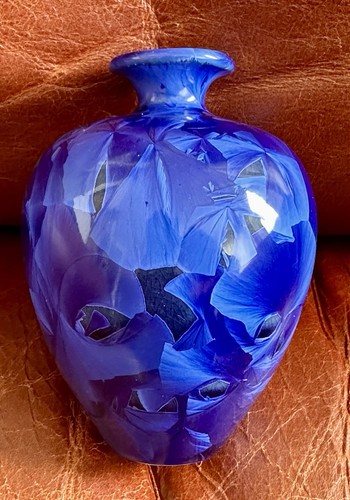 Louis Reding Blue Crystalline Glazed Studio Art Pottery Vase Signed 5 1/2” - Picture 4 of 7