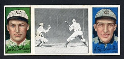 1912 T202 HASSAN TRIPLE FOLDER JIMMY SHECKARD FRANK SCHULTE 536920 (KYCARDS)