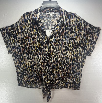 Beach Lunch Lounge Rae Women's Button Tie Front Print Abstract Top Large Rayon