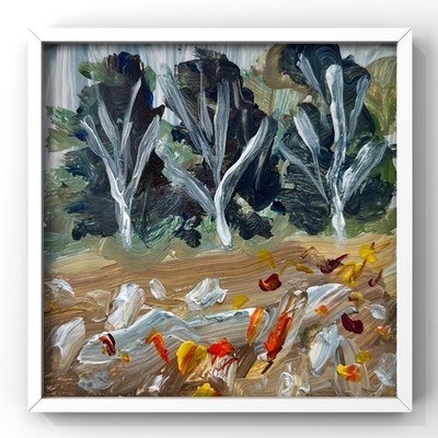Abstract Trees Painting Grove Orchard Garden Artwork Wildflowers Meadow Wall Art