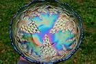 ANTIQUE MILLERSBURG VINTAGE CARNIVAL GLASS ICE CREAM BOWL - GREEN - RARE