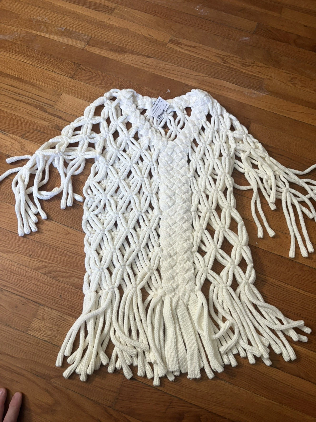 TEMPO Paris Fringe Poncho White Tunic Top Size M . Ivory