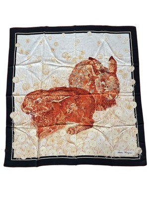 SALVATORE FERRAGAMO alter Vintage SCHAL SEIDE SILK Hase Tiere