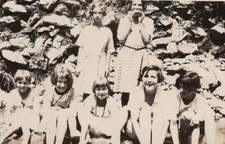 1910s Group Portrait Girls Friends Sisters Playing Rocks Smiling Childhood