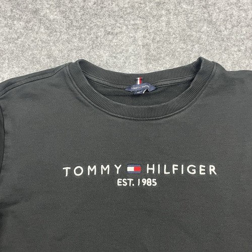 Tommy Hilfiger Crewneck Sweater Womens Large Black Center Spellout Y2k 90s - Picture 2 of 9