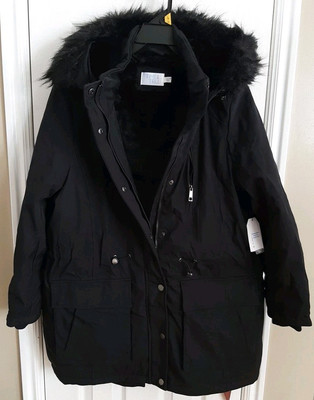 Time TRU Women Lg Heavyweight Winter Anorak Coat Hood Faux Fur Removable  NWT