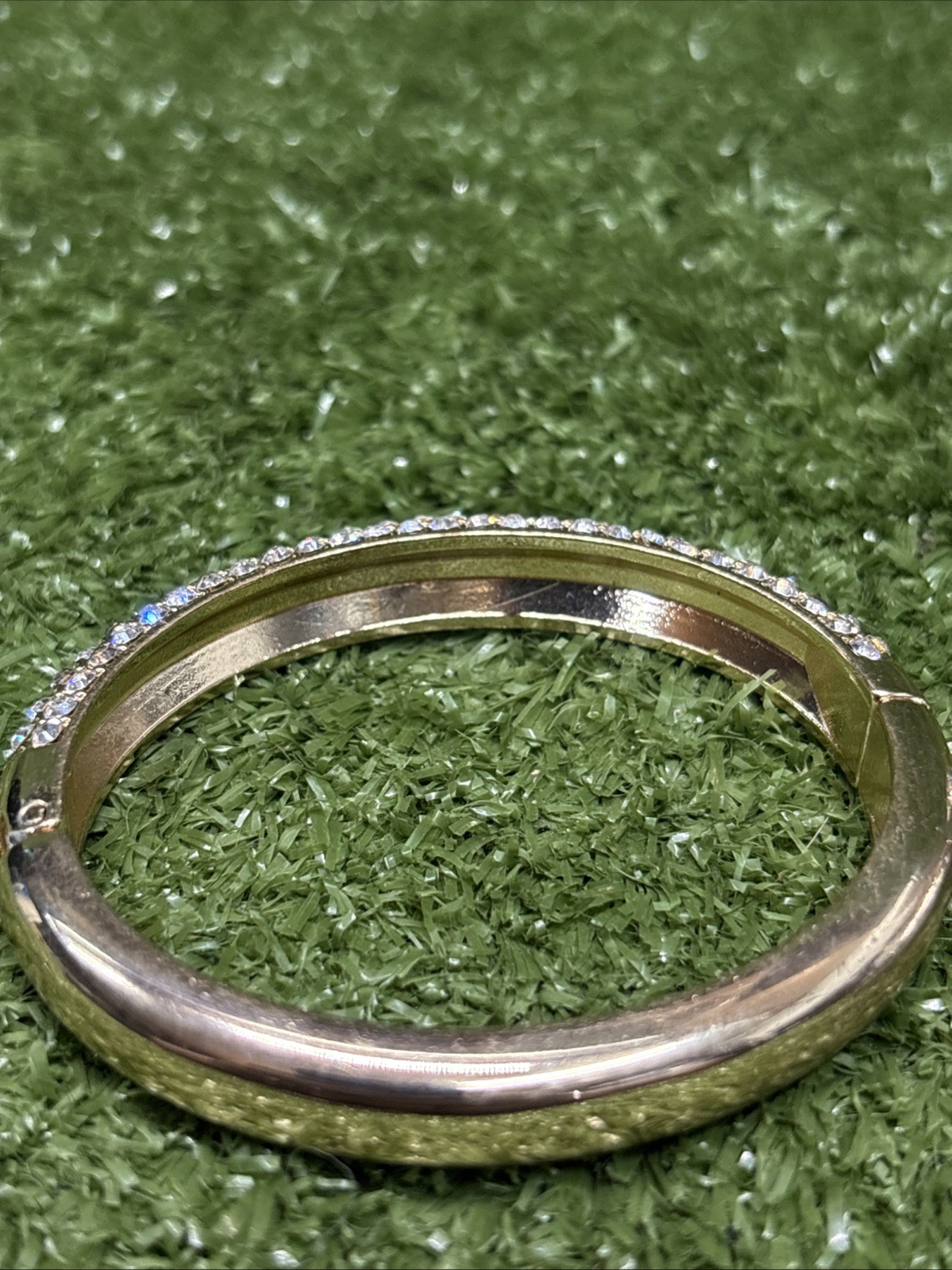 TWO SOLID METAL BRACELETS OPENS ON ONE END FAUX D… - image 3