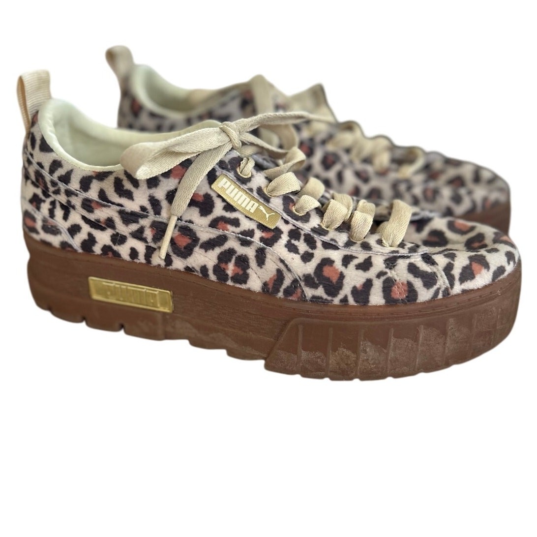 SAOLA Sneaker Puma Mayze crema marrone leopardato stampa suola platform