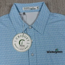 NWT Criquet Men’s Medium Blue Dice AOP Golf Polo Shirt Wintergreen Resort