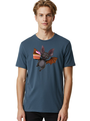 Bat-With-Cupcake-3 Mens Graphic Tee, 100% Cotton, Casual Summer Wear