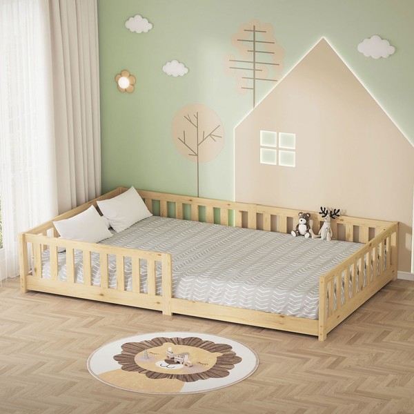 Kinderbett Holzbett Lattenrost Einzelbett Rausfallschutz Bett 120 X 200 Cm Natur-image