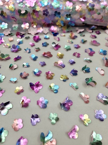 Lace Multicolor Embroidery 3d Metallic Flowers Fabric By The Yard White Mesh - Picture 5 of 10