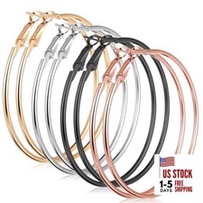 4 Pairs Stainless Steel Big Hoop Earrings for Women Gold Silver Rose Gold