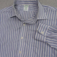 Brooks Brothers Mens Button Up Shirt 17 Blue Milano Striped Non Iron