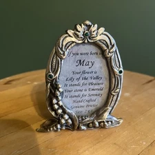 Hand crafted pewter ornate Mini Picture Frame 3.5" x 3"; Month of May theme