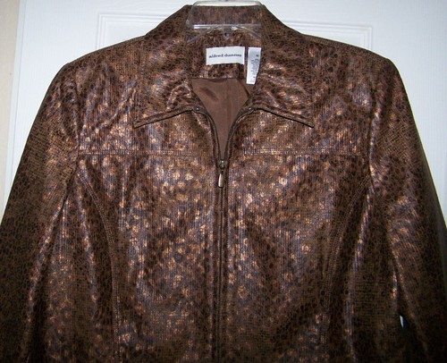 NWOT Alfred Dunner Women 12 Jacket Bronze Brown Snakeskin Metallic Lined Zip Up - Picture 7 of 7